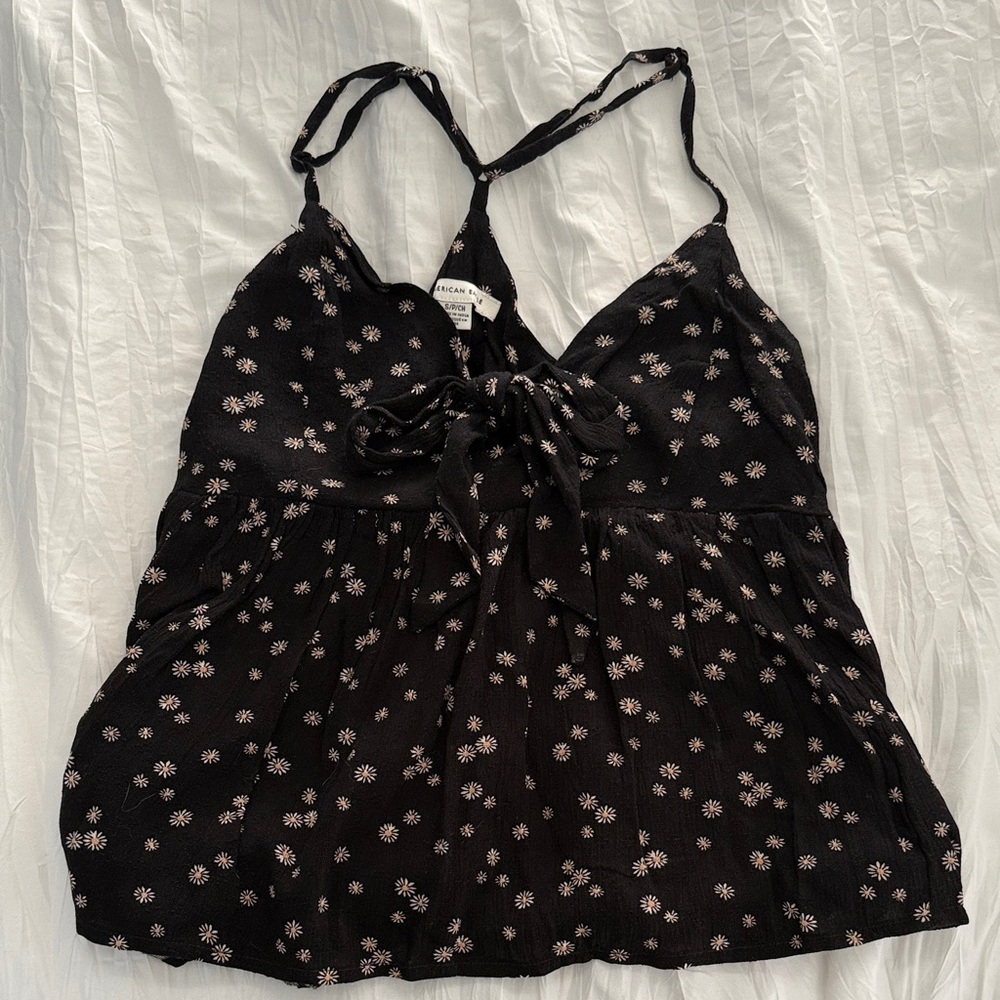 American Eagle Black Floral Baby Doll Flowy Tank